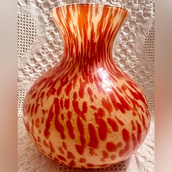 HUGE “MAESTRI VETRAI” Azzurra Italy Animal Print Vase Bright Orange Yellow, Red - Picture 5 of 14